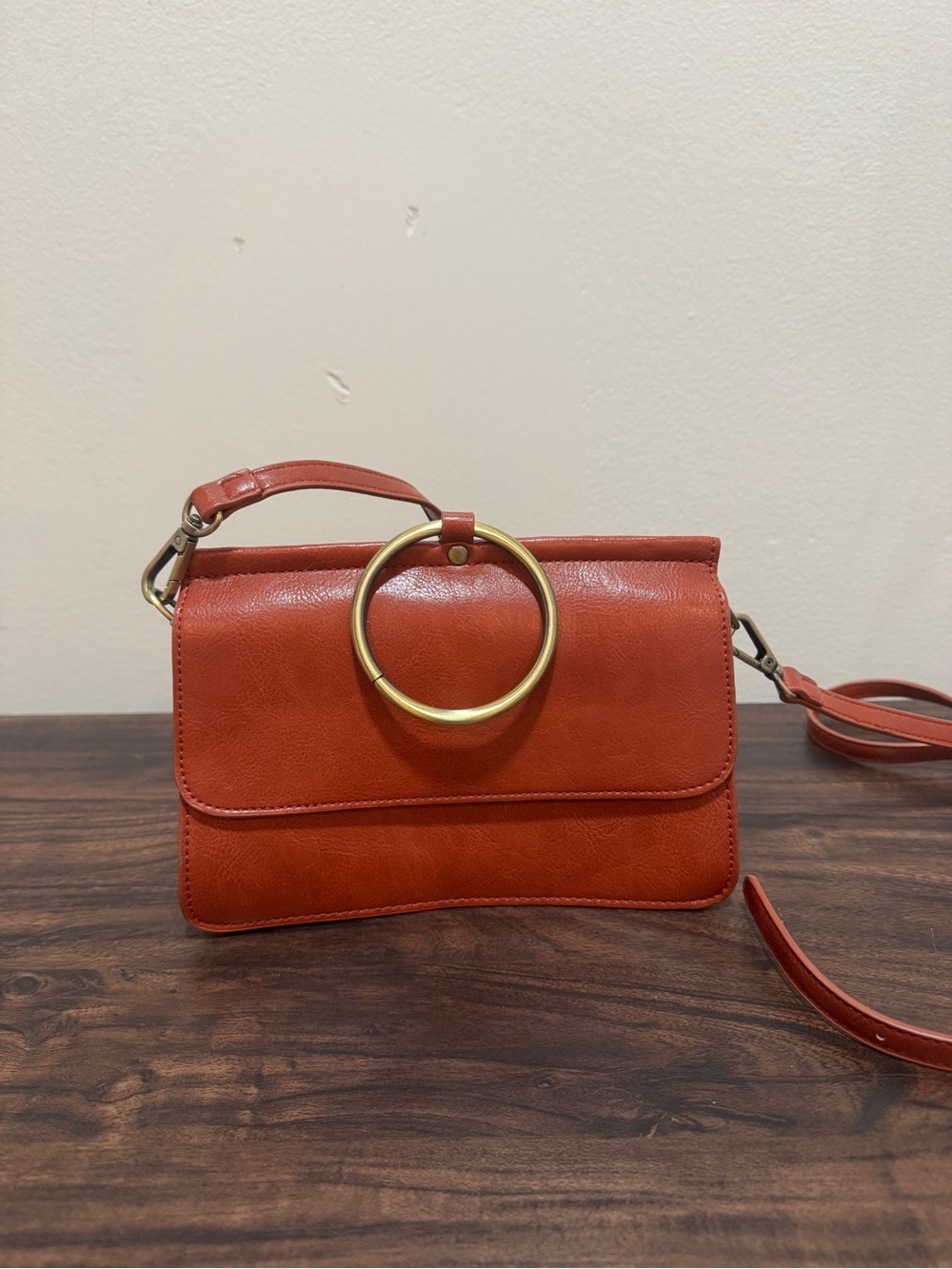 Women's Red Crossbody Bag with Gold Ring Accent